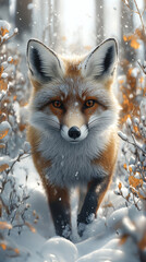Obraz premium Fox in Motion Through a Dense Forest Environment Wallpaper