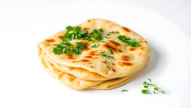 Indian bread roti or kulcha placed on a clean white background, perfect for traditional food visuals or menu designs.
 
