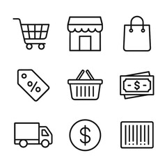 Vector retail icons set. Outline symbols. Line design