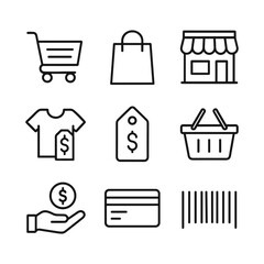 Retail vector icons collection. Outline symbols. Line design