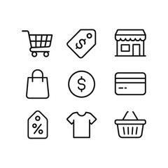 Retail icons set vector graphics. Outline symbols. Line design