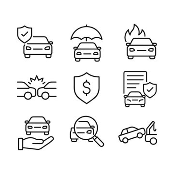Car insurance icons vector set. Outline symbols. Line design
