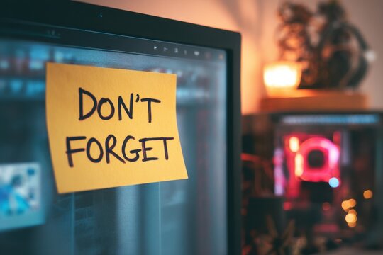 Sticky Note Reminder on a Computer Monitor with the Words Dont Forget Written on it