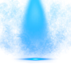 Blue stage spotlight with smoke effect on transparent background
