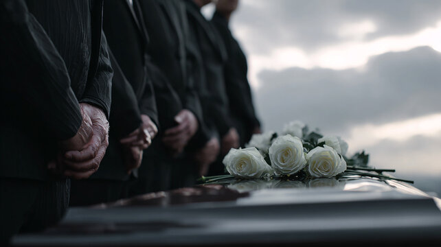 White Rose on a Coffin During a Funeral Ceremony