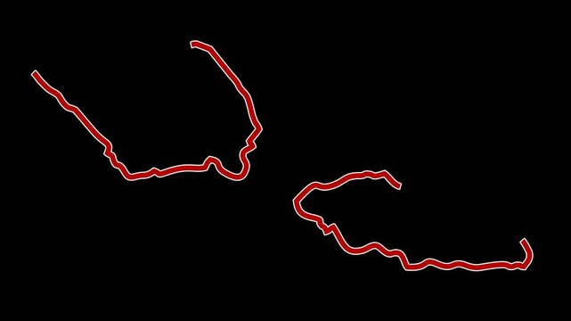2D Map of Samoa an island country in Polynesia in red and white outline with boundary line animation in alpha channel or transparent