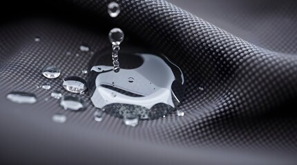 Close-up of a richly textured, water-repellent black fabric, space for copy