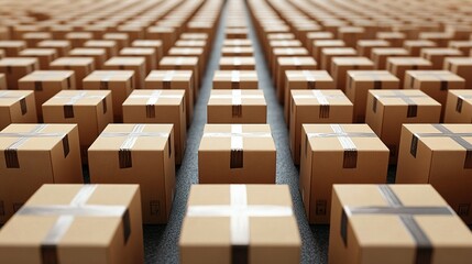 Rows of cardboard boxes arranged in a grid pattern.