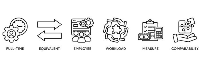 FTE icon set vector illustration concept relate to  full time equivalent with icon of full-time, equivalent, employee, workload, measure and comparability
