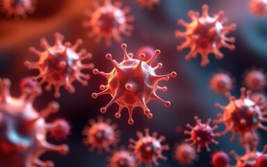 Fototapeta premium Microscopic view of viruses in vibrant colors floating in space.