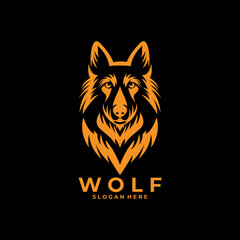 Gold wolf head line art logo design vector template
