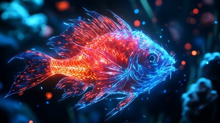 Illuminated Fish Depicting Vibrant Neon Glow Amidst Aquarium Atmosphere