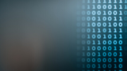 Binary Code in Data Landscape: Dive into a digital realm where binary code streams across a blurred gradient background, suggesting complexity, and the dynamic interplay of data. 