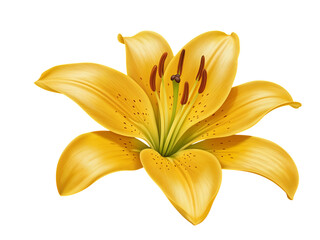 Obraz premium A vibrant yellow lily with delicate petals and brown speckles isolated on transparent background