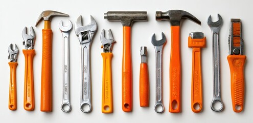 Orange-handled tools arranged neatly