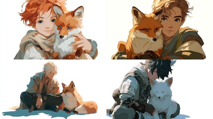 Animated panels show boys lovingly with foxes in various close interactions