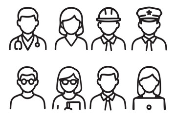 People Avatar Line Editable Icons set. Vector illustration in modern thin line style of people portraits of different ages and nationalities in a minimalist style. Isolated on white background.