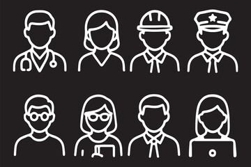 People Avatar Line Editable Icons set. Vector illustration in modern thin line style of people portraits of different ages and nationalities in a minimalist style. Isolated on white background.