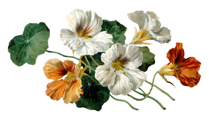 illustration of nasturtium flower isolated on transparent background.