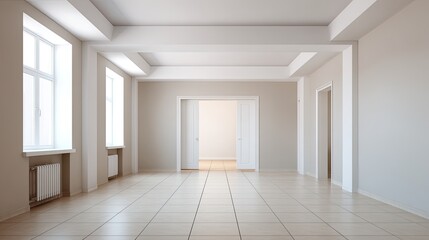 Bright and Spacious Empty Interior with Light Walls and Large Windows for Modern Design Concepts
