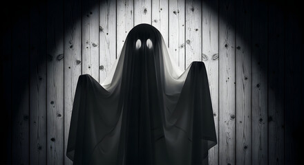 A soft Halloween visual showing white laundry sheets casting an accidental ghost-shaped shadow. Natural, eerie shape creates a subtle and relatable spooky moment perfect for editorial or concept art.