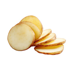 Sliced potatoes, light yellow inside, brown edges
