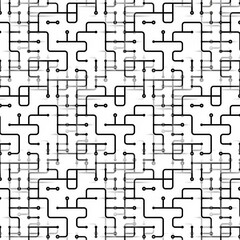 Black and white seamless geometrical lines pattern abstract electrical circuit design blueprint