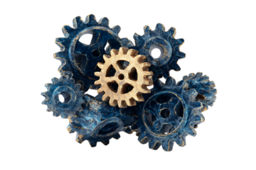 Complex gear system, teamwork, engineering, mechanics