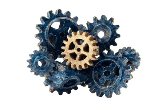 Complex gear system, teamwork, engineering, mechanics