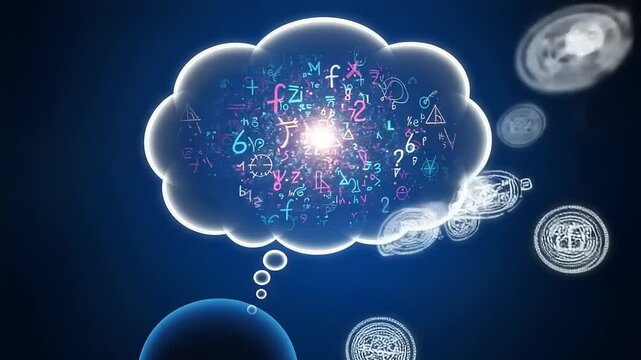 Colorful thought bubble with symbols and equations