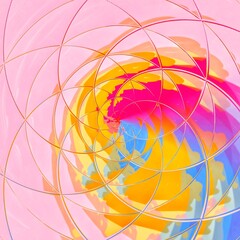 Cute colorful soft pink background with fractal circular abstract lines