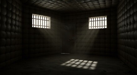 Empty Padded Room - An empty dark and dirty padded room with an eerie feel. Two high windows and a locked door.