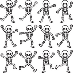 Naklejka premium Funny Dancing Skeleton Silhouette Vector IllustrationSpooky Halloween Skeleton in Dynamic Dance PoseDancing Bones Silhouette for Halloween Party DesignCreepy Cartoon Skeleton Vector in MotionH