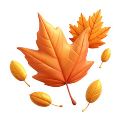 Vibrant orange autumn leaves falling in a gentle breeze isolated on transparent background