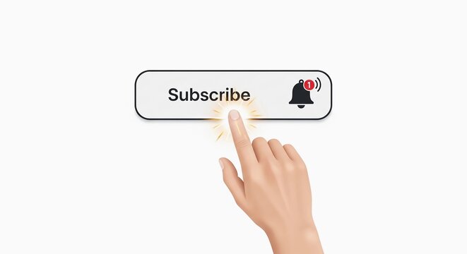 Click to Subscribe Engaging Button with Bell Notification on White Background for Online Channels - Powered by Adobe