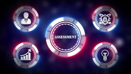 Futuristic assets and exit display with neon ring design on dark blue background - Powered by Adobe