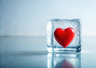 Fototapeta premium Cold ice cube sitting alone on a plain white background
