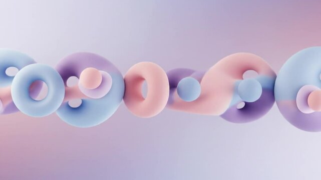 Pastel geometric donuts interlinked in space