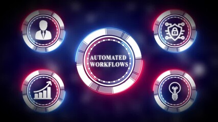 Futuristic animated interface depicting automated digital process with circular elements - Powered by Adobe