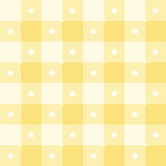 Yellow checkered background with white dots and stars