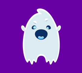 Halloween font A letter ghost cartoon cute character. Creepy ghost character latin alphabet symbol, horror spirit font or Halloween spooky phantom cute personage English ABC vector typeset letter