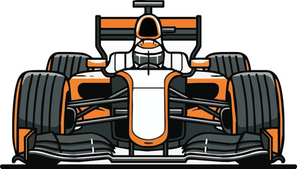 Front view of a stylized Formula One race car, driver inside.