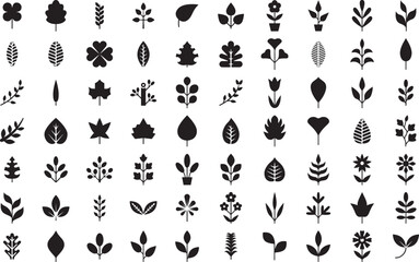 Mixed Leaf and Floral Vector Set – Botanical, Nature, Silhouette, Abstract, Leaves, Floral Icons, Natural, Decorative, Plant, Elements

