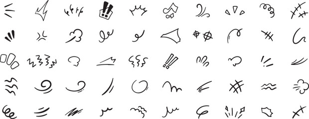 Comic Style Doodle Elements – Speech Bubble, Zap, Boom, Spiral, Symbol, Arrow, Expression, Cartoon Art, Sketch, Vector Set

