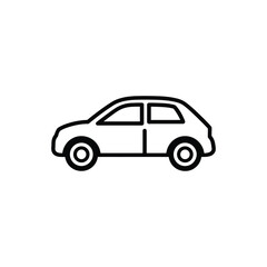 Car Outline Icon on Transparent Background, Isolated Auto Side View Silhouette