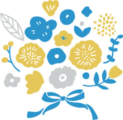 北欧風の草木と花のイラストセット。夏の草花の北欧風フレーム。かわいい花の背景。A set of illustrations of Scandinavian-style plants and flowers. Scandinavian-style frame of summer flowers. Cute floral background.