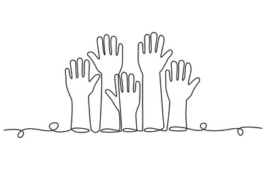 People unite their hands together continuous line drawing isolated background for Teamwork concept.