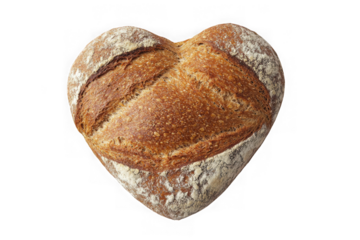 Heart shaped sourdough bread loaf food bakery artisan baked crust delicious wheat rye homemade isolated on transparent background
