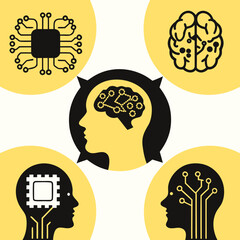 A I brain circuit human head technology icons artificial intelligence