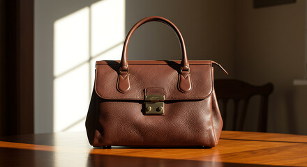Elegant Brown Leather Luxury Handbag Fashion Accessory Indoors